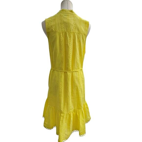 Draper James Lemon Yellow Eyelet Lined Sleeveless Summer Dress Button Front MED - Picture 5 of 8